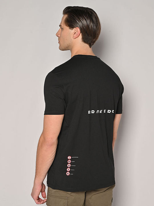 Brokers Jeans T-shirt Bărbătesc cu Mânecă Scurtă Negru