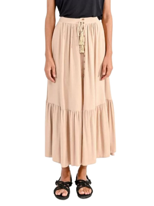 Molly Bracken High Waist Maxi Skirt in Beige color