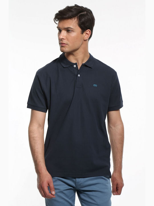 Double Ανδρικό T-shirt Κοντομάνικο Polo Μπλε