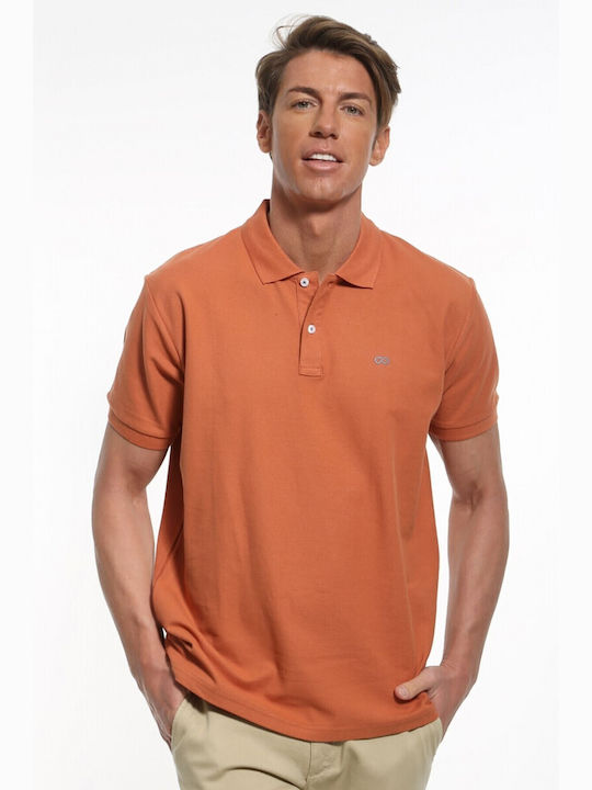 Double Ανδρικό T-shirt Κοντομάνικο Polo Πορτοκαλι