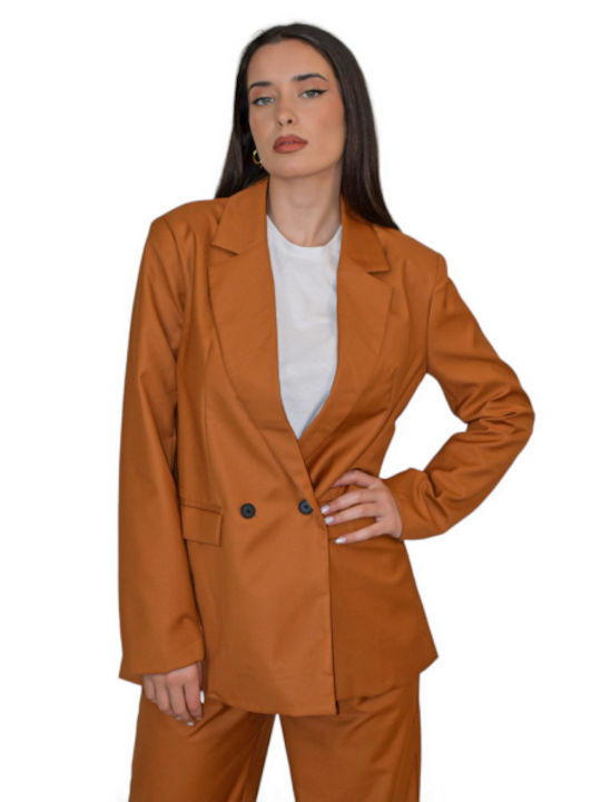 Morena Spain Women's Double Breasted Blazer Brown