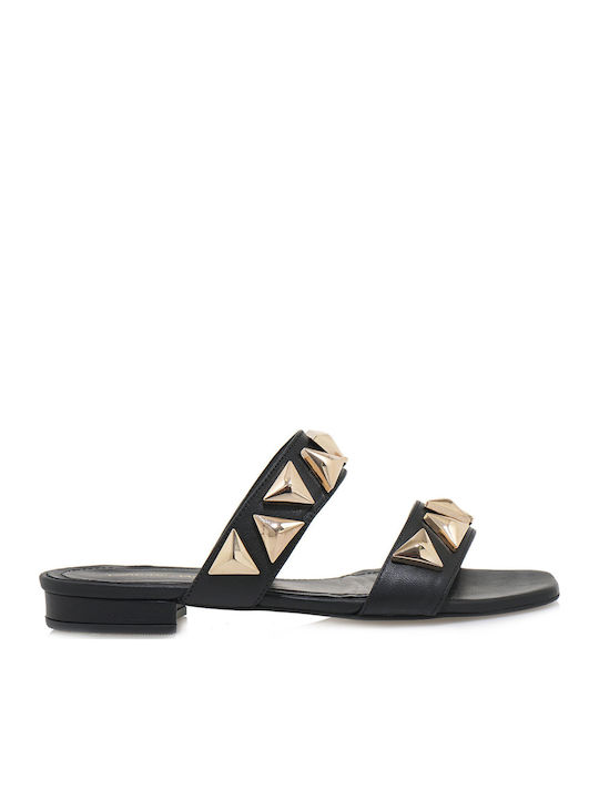 Leder Flache Sandalen für Damen in Schwarz Farbe