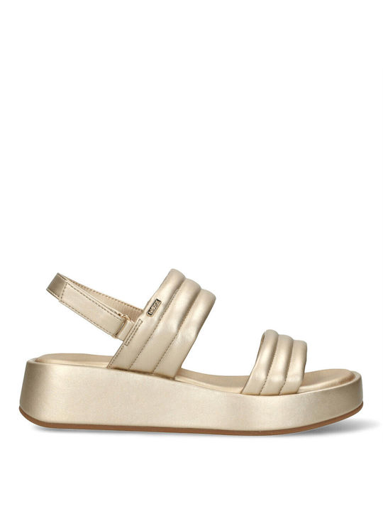 Mexx Flatforms Synthetic Leather Women's Sandals Gold