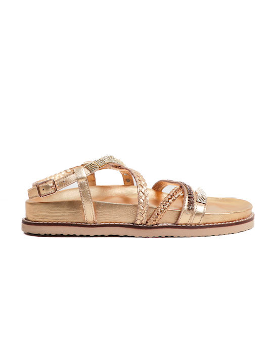 Inuovo Leder Damen Flache Sandalen in Gold Farbe