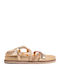 Leather Women's Flat Sandals in Gold Color