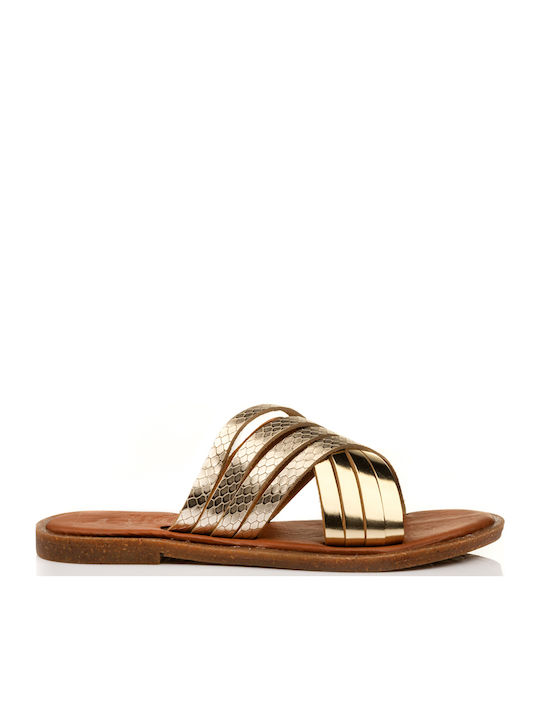 Boxer Leather Women's Flat Sandals in Gold Color 98439-10-062