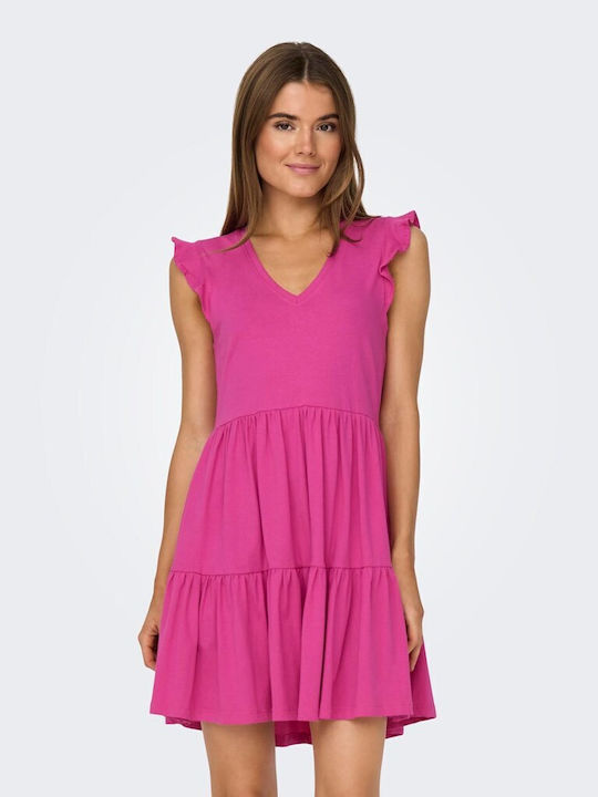 Only Dress with Ruffle Raspberry Rose