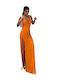 Chica Maxi Φόρεμα με Σκίσιμο Πορτοκαλί