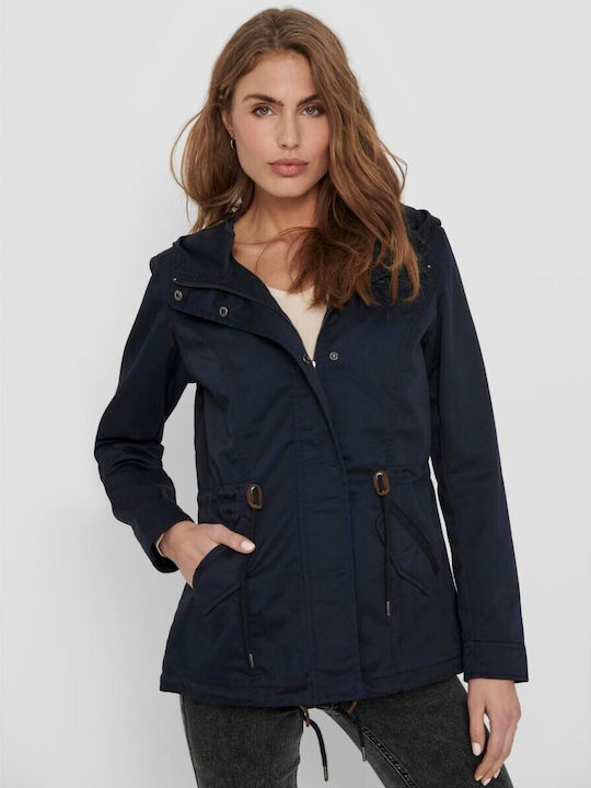 Only Women's Short Parka Jacket for Winter Navy Blue