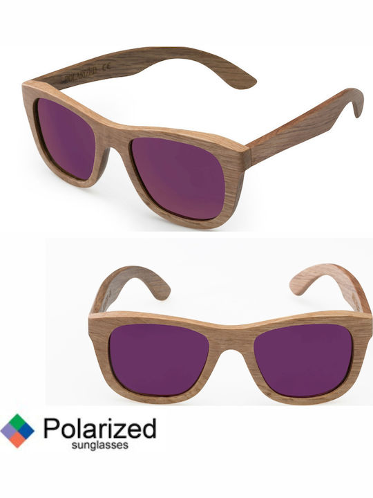 V-store Unisex Sunglasses with Beige Plastic Frame and Purple Polarized Lens WD028
