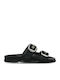Leather Women's Flat Sandals in Black Color