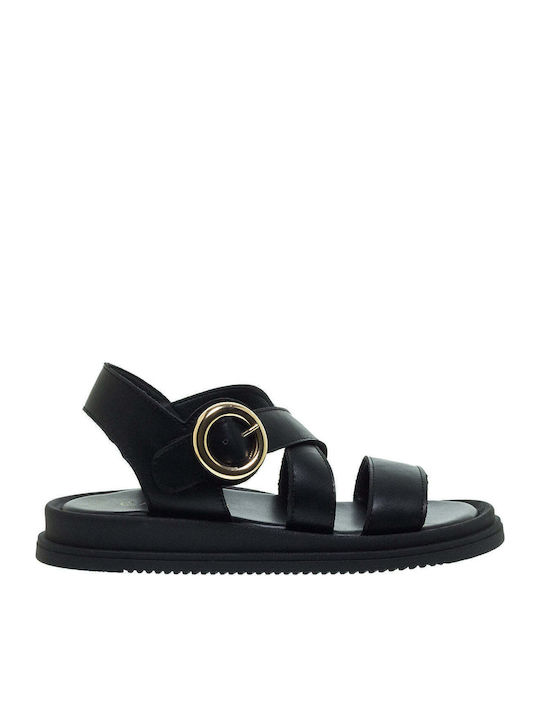 Leder Flache Sandalen für Damen in Schwarz Farbe
