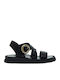 Leder Flache Sandalen für Damen in Schwarz Farbe