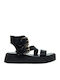 Leder Flache Sandalen für Damen mit Riemen in Schwarz Farbe
