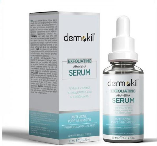 Dermokil Aha+bha Feuchtigkeitsspendend Serum Gesicht mit Niacinamid für Akne 30ml