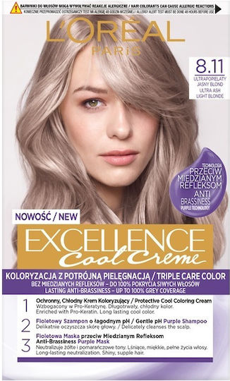 L'Oreal Paris Excellence Cool Creme Hair Dye 8.11 Ultra Ash Light Blonde 120ml