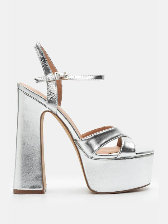 Cross-Strap Sandals with Platform 4185311-Silver