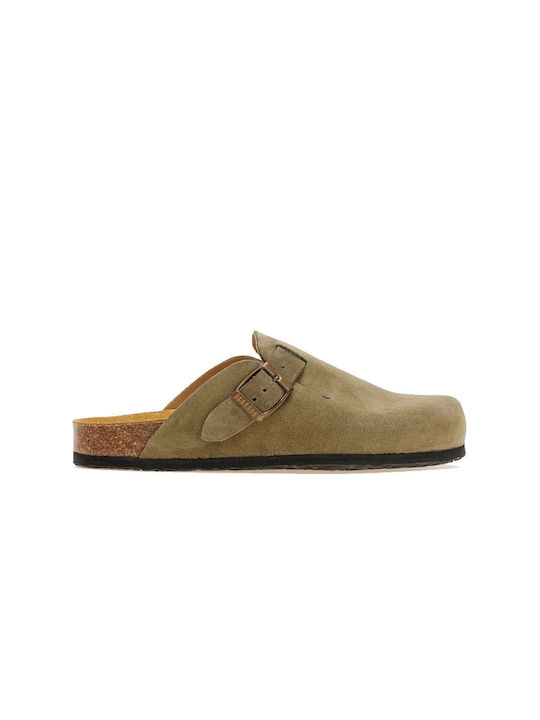 Plakton Men's Leather Clogs Khaki