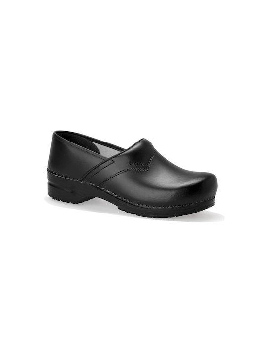 Sanita Leder Anatomisch Clogs Schwarz