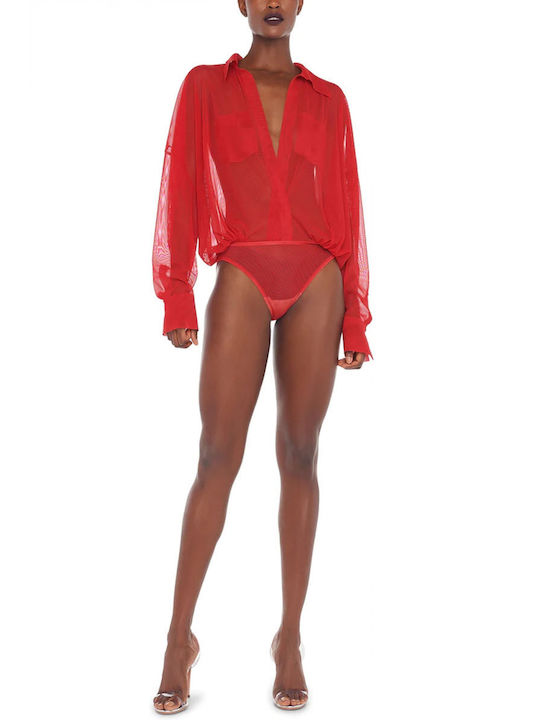 Norma Kamali Bodysuit with Mesh RED