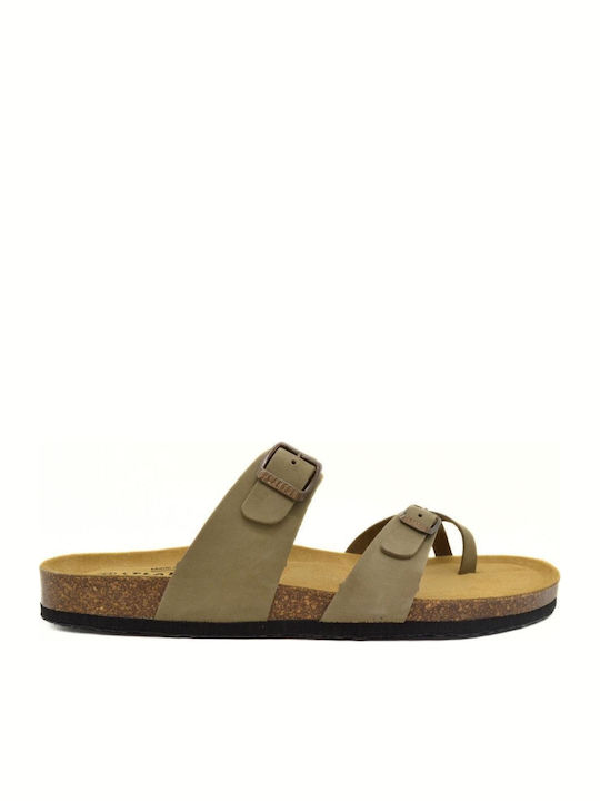 Plakton Leder Herrensandalen Nobuck Kaki