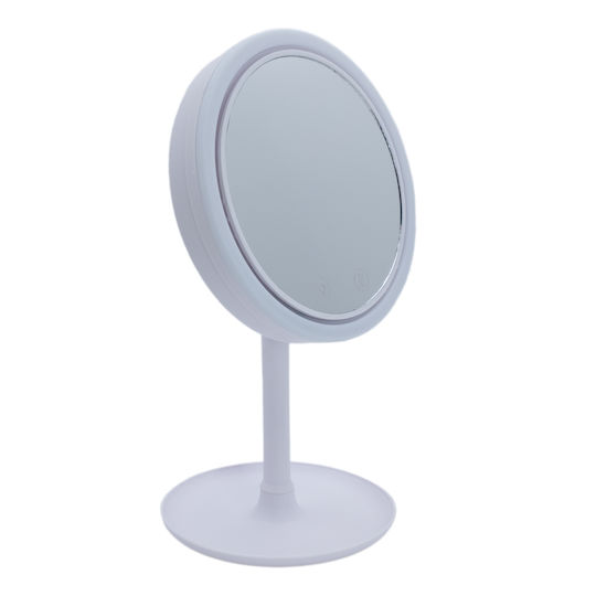 Schminkspiegel Tischplatte beleuchtet LED Rundventilator Schmucksockel Pflegeprodukte Zubehör Verstellbarer Spiegelneigung Beleuchtungsanschluss USB-Kabel 17x17x35cm