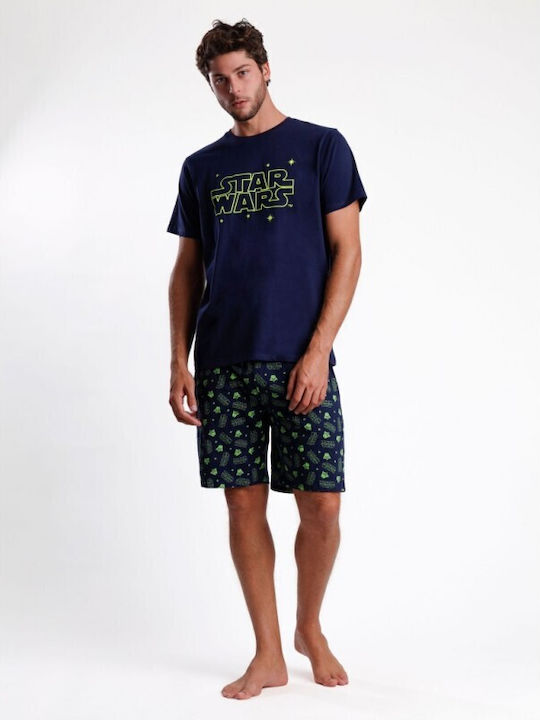 Admas Men's Summer Cotton Pajamas Set Navy Blue
