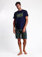 Admas Men's Summer Cotton Pajamas Set Navy Blue