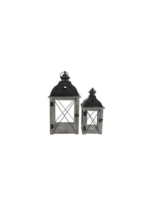 Wooden Lantern Grey Set of 2 18x18x37+24x24x50