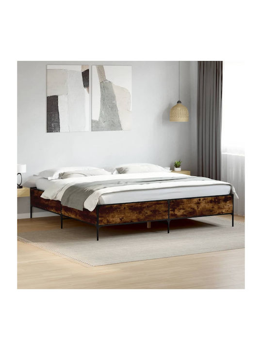 King Size Bett aus Holz Braune mit Lattenrost f...