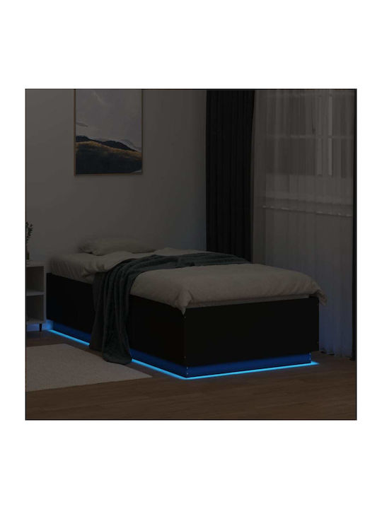 Single Wooden Black Bed Base with Slats for Mattress 90x190cm