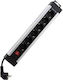 REV Power Strip 6 Positions with Switch and Cable 2.4m Silver