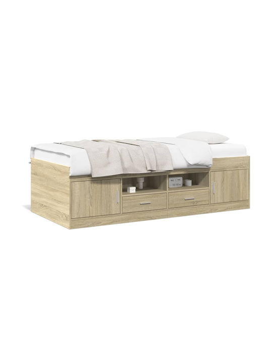 Καναπές Κρεβάτι Μονό Ξύλινο Sonoma Δρυς με Αποθηκευτικό Χώρο & Τάβλες για Στρώμα 90x190cm