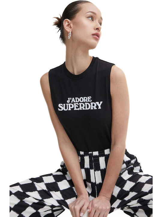 Superdry W D3 Sdcd Damen Sportliches Bluse Ärmellos Schwarz