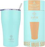 Estia Coffee Mug Save The Aegean Recycelbar Glas Thermosflasche Rostfreier Stahl BPA-frei Bermuda Green 500ml mit Stroh