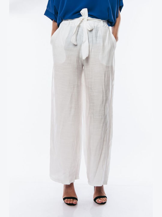 Elastic Waistband White Trousers