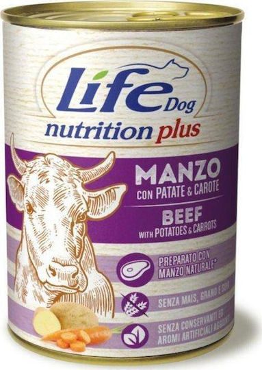 Wet Food Dogs in Cans Diet with Beef, Rice, Potatoes, Vegetables, Meat, Fish, Chicken, Tuna Fish and Salmon 400gr