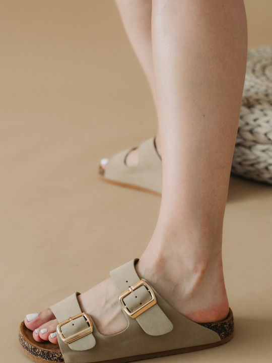 Sandale plate pentru femei cu două curele Fussbett Flatforms 330.e86-1a-nu Bej