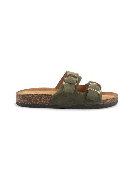 Zwei flache Sandalen mit dünnen Riemen und goldenen Schnallen Fshoes Ths95.09 Fshoes Grün