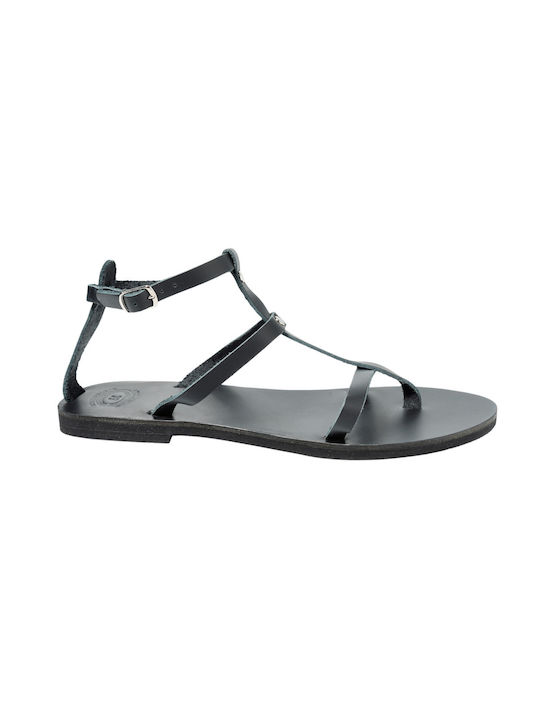 Women's Black Leather Sandals Kerkyra