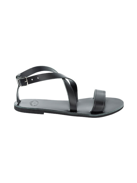 Women's Black Leather Sandals Zakynthos