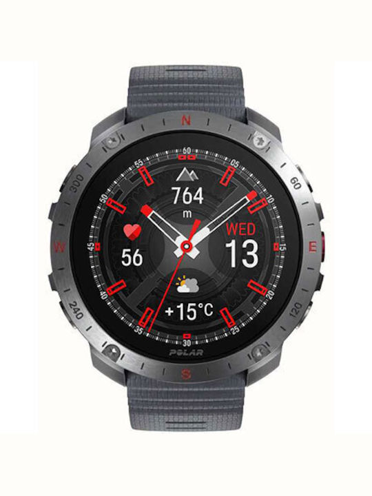 Polar Grit X2 Pro Oțel inoxidabil 49mm Rezistent la apă Ceas inteligent cu pulsometru (S/L Grey Silicone Strap)