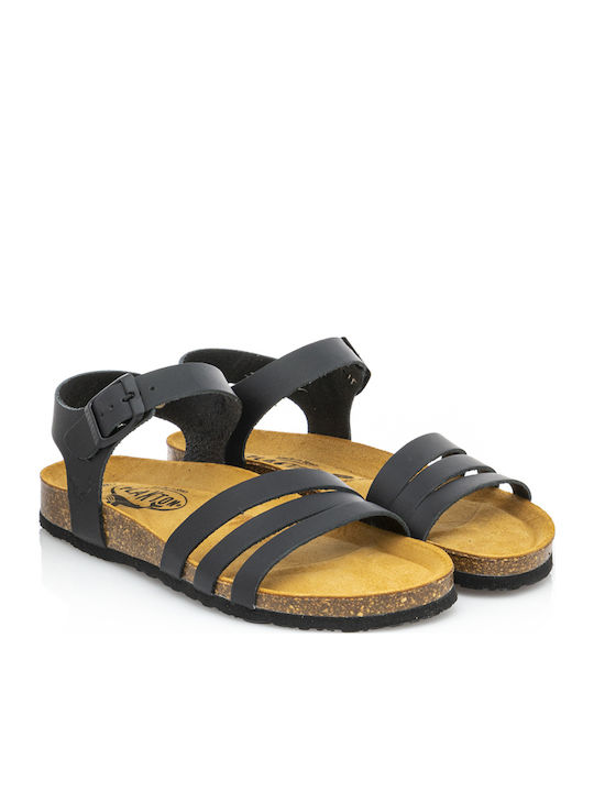 Plakton Banner Leather Women's Flat Sandals Anatomic in Black