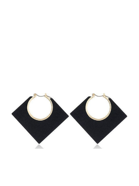 Wooden Earrings Square Shape Black 4.7x5.5 Cm