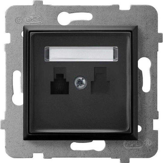 Ospel Διπλή Πρίζα Δικτύου και Τηλεφώνου RJ45/RJ11 χωρίς Πλαίσιο σε Μαύρο Χρώμα GPT-1U/m/33