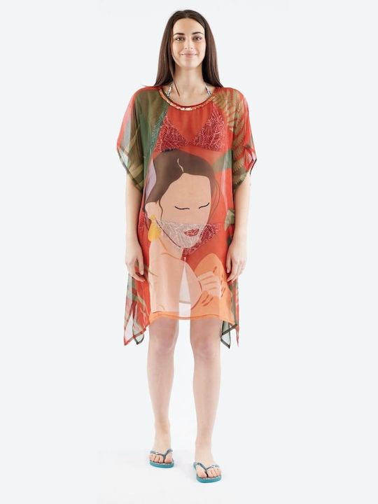 Amo La Casa Kaftan de Plajă Mărime Unică Paiete Guada Lupe Roșu
