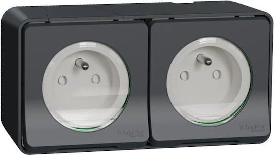 Schneider Electric Двойна Външен Πρίζα Ρεύματος с Капак Сив 1бр