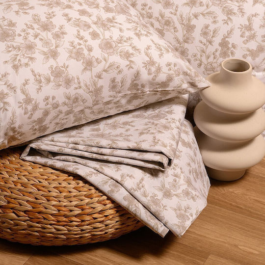 Melinen Sheet Set with 2 Pillowcases King Size with Elastic 180x200+32cm. Mini Amy Beige 3pcs