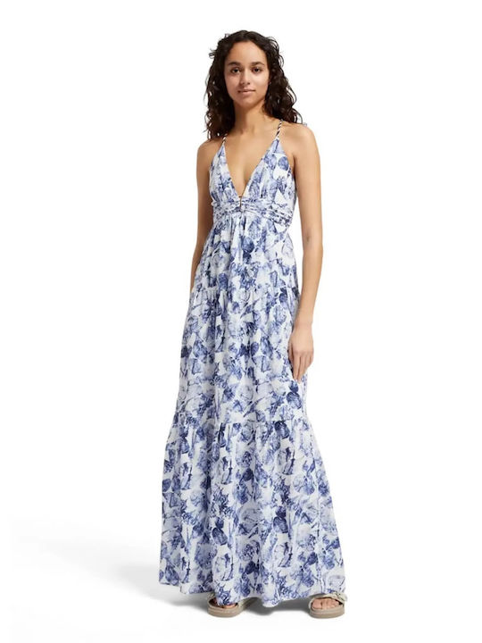 Scotch & Soda Maxi Kleid mit Rüschen Blue