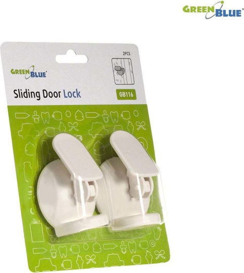Green Blue Door Safety Lock with Sticker made of Plastic in White Color 2pcs